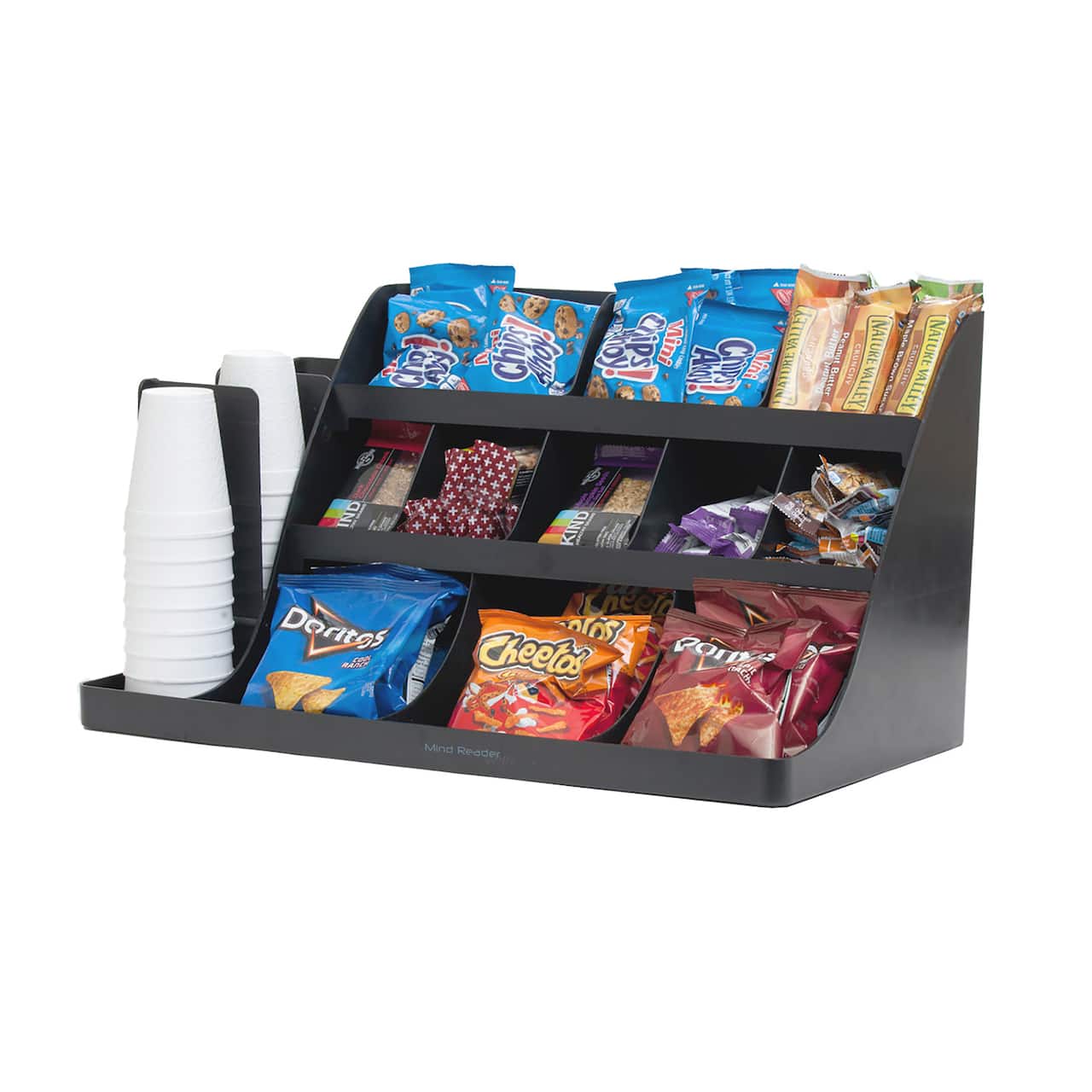 Mind Reader Black 14-Compartment 3-Tier Large Breakroom Coffee Condiment Organizer